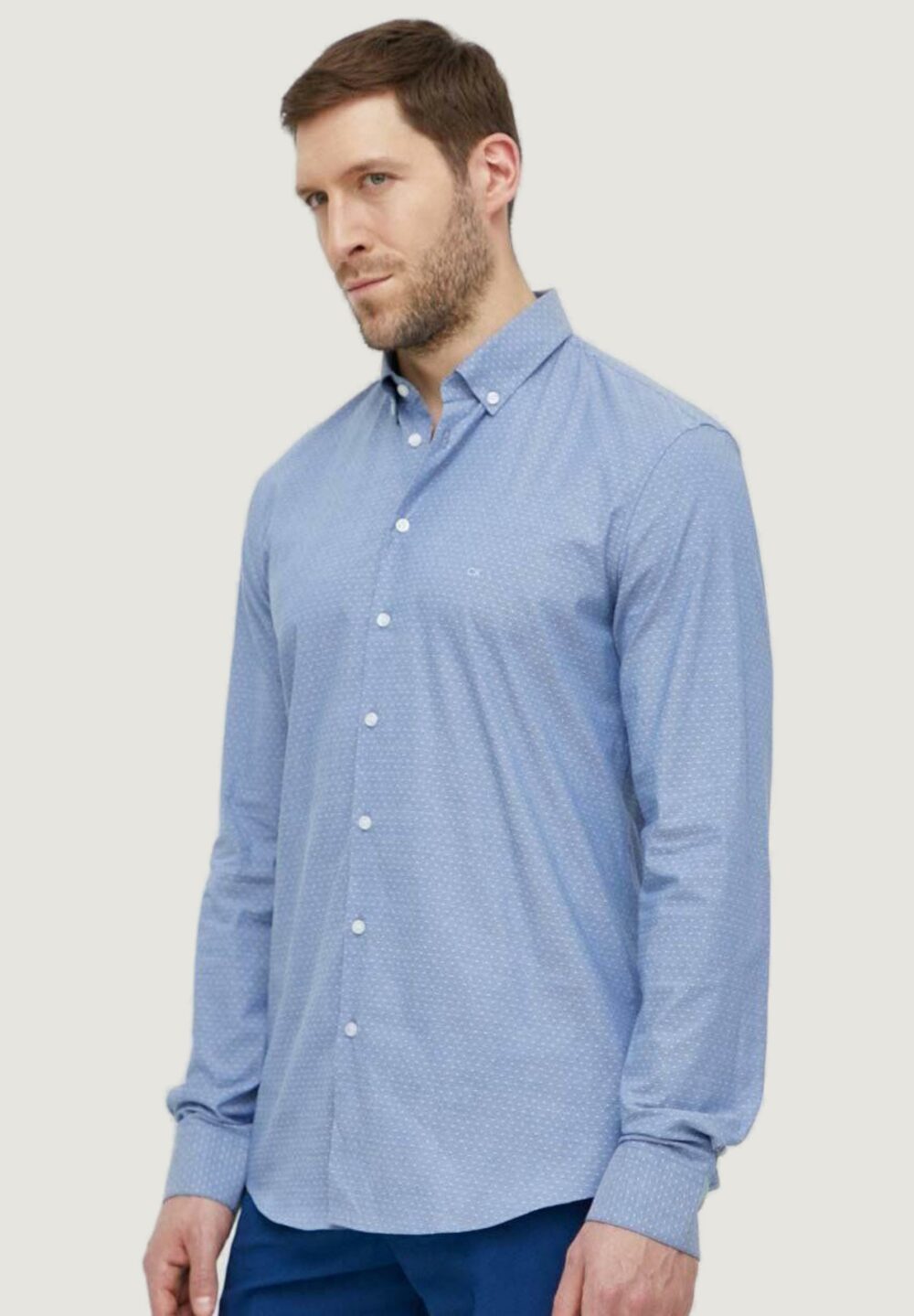 Camicia manica lunga Calvin Klein chambray micro dobby Blu Chiaro - Foto 1