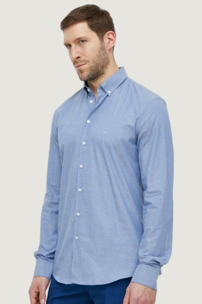 Camicia manica lunga Calvin Klein chambray micro dobby Blu Chiaro