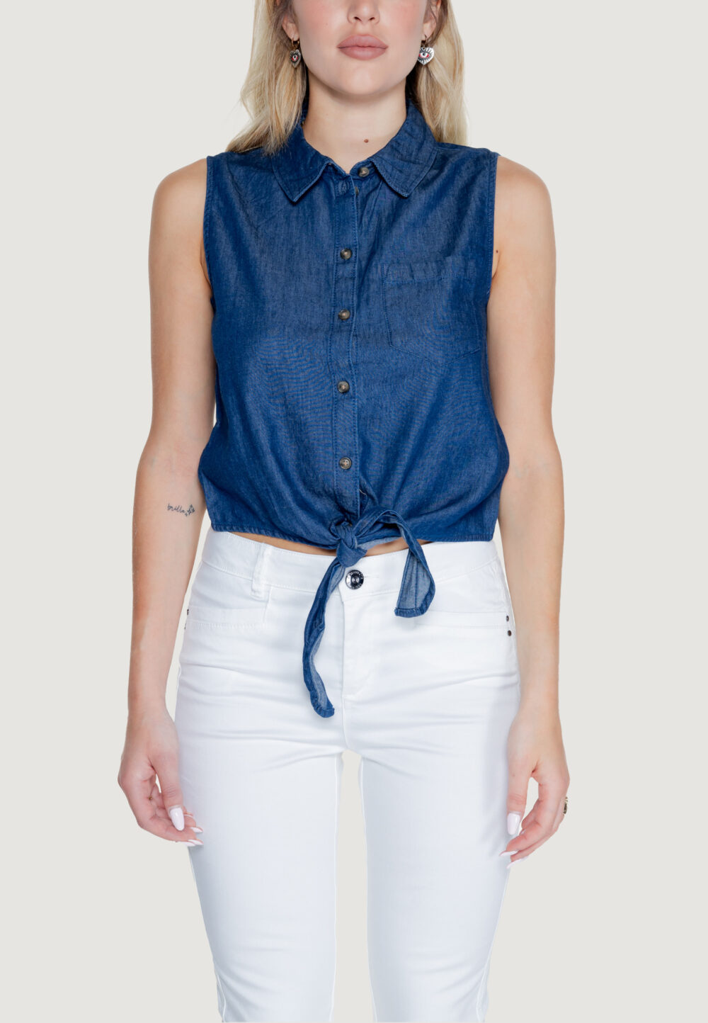 Camicia manica corta Jacqueline de Yong jdykai s/l wvn Dark Blue Denim - Foto 5