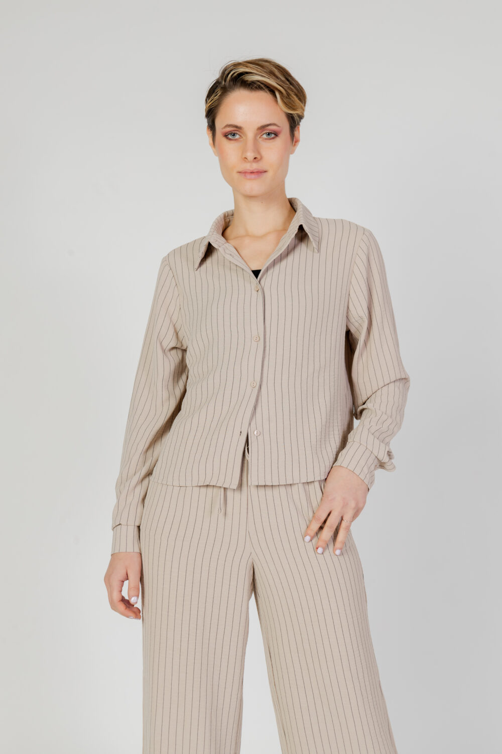 Camicia manica lunga Only onlmette ls striped wvn Beige scuro - Foto 1