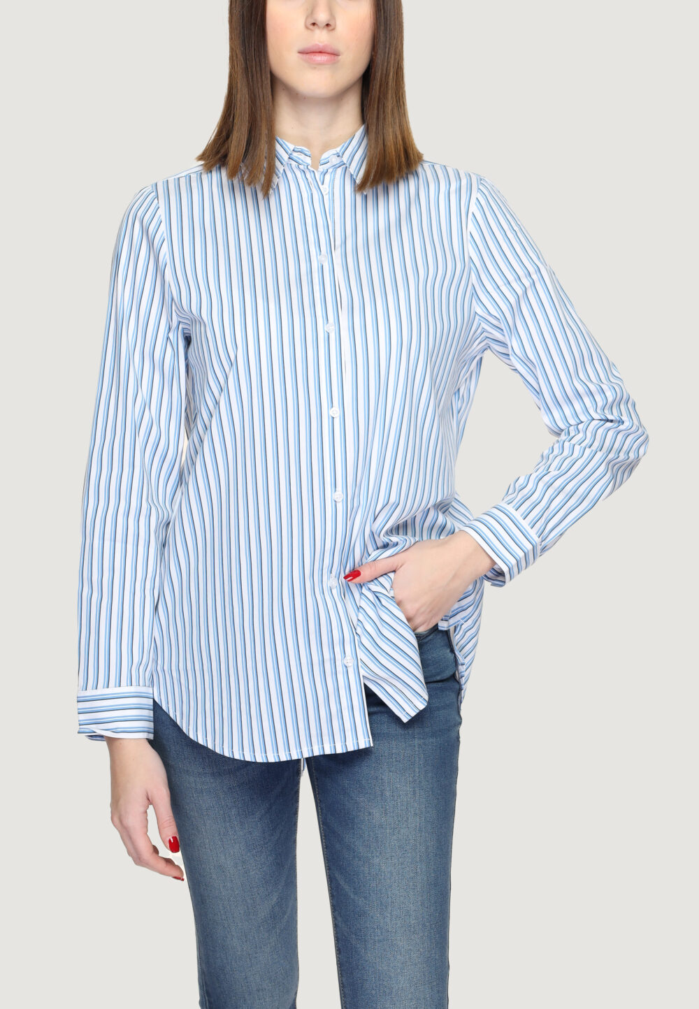 Camicia manica lunga Street One qr striped business blouse Celeste - Foto 1