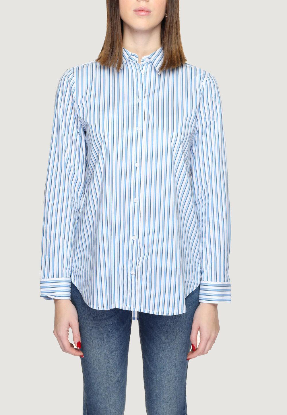 Camicia manica lunga Street One qr striped business blouse Celeste - Foto 4