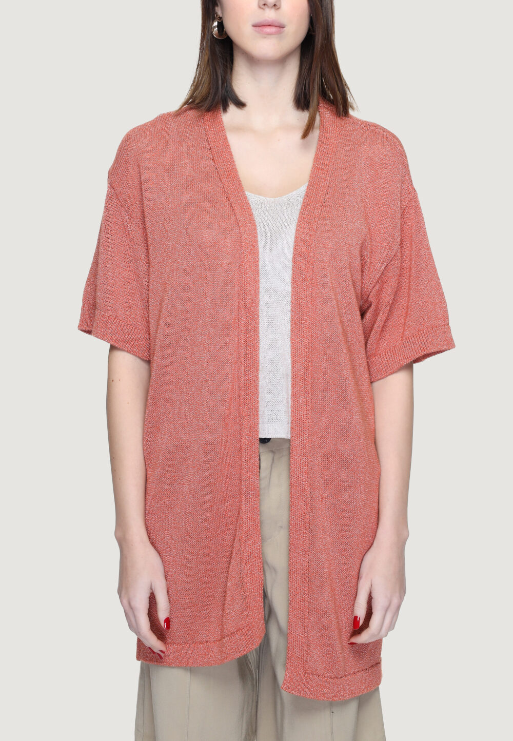 Cardigan Jacqueline de Yong jdyshine life l/s open kimono knt Mattone - Foto 4