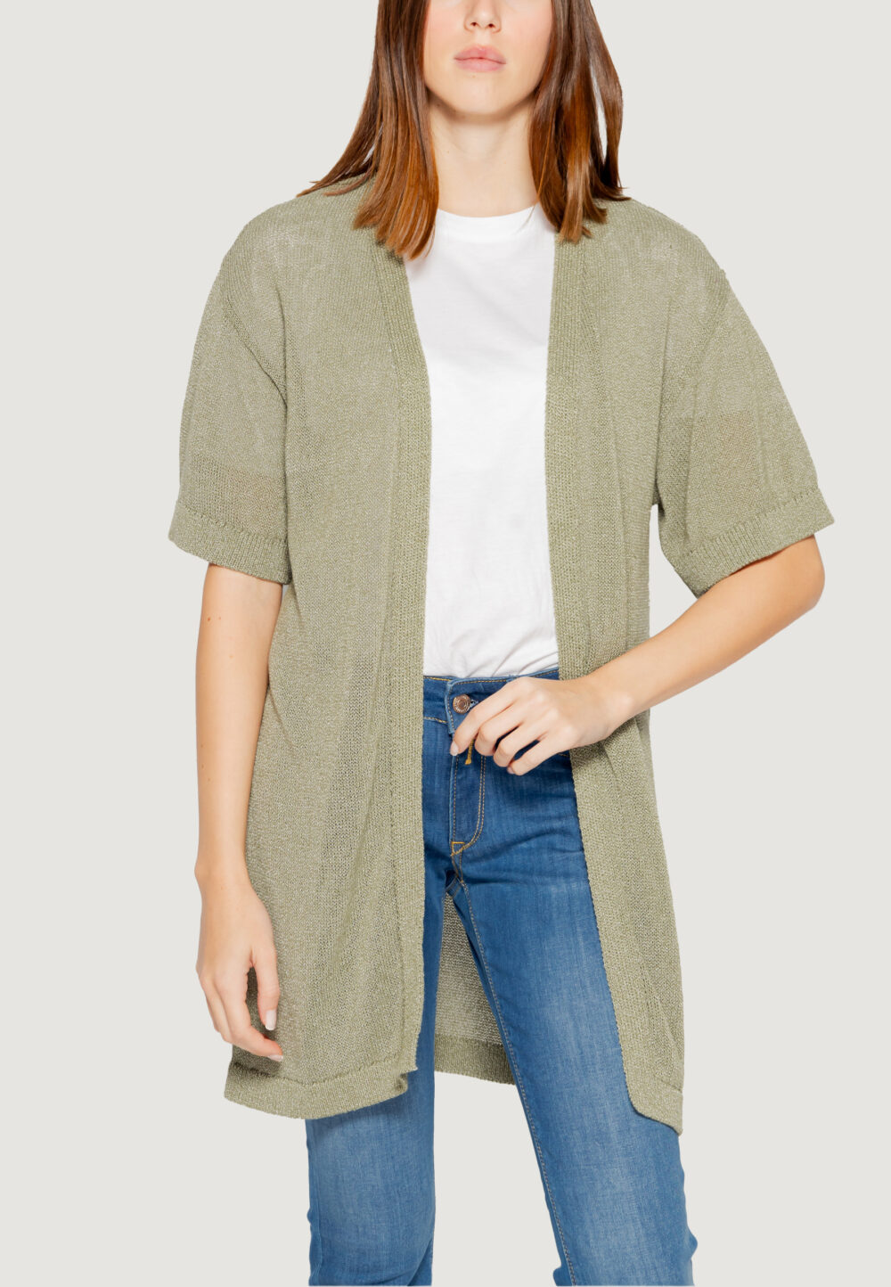 Cardigan Jacqueline de Yong jdyshine life l/s open kimono knt Verde Scuro - Foto 1