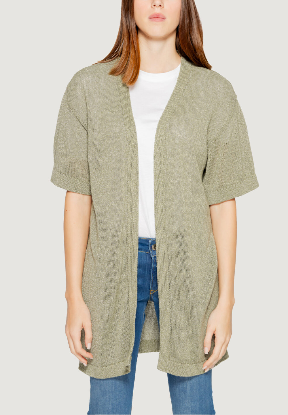 Cardigan Jacqueline de Yong jdyshine life l/s open kimono knt Verde Scuro - Foto 3