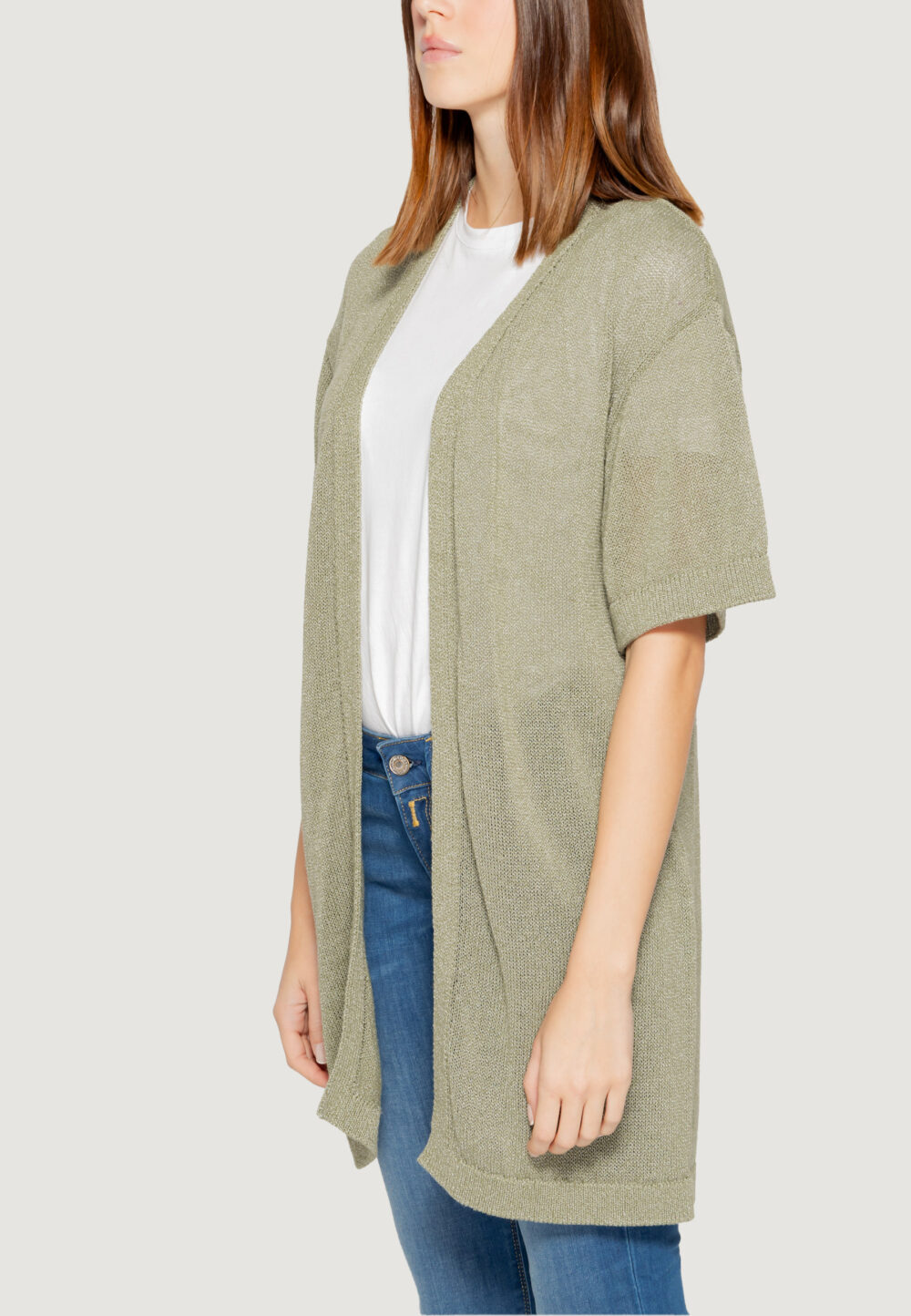 Cardigan Jacqueline de Yong jdyshine life l/s open kimono knt Verde Scuro - Foto 4