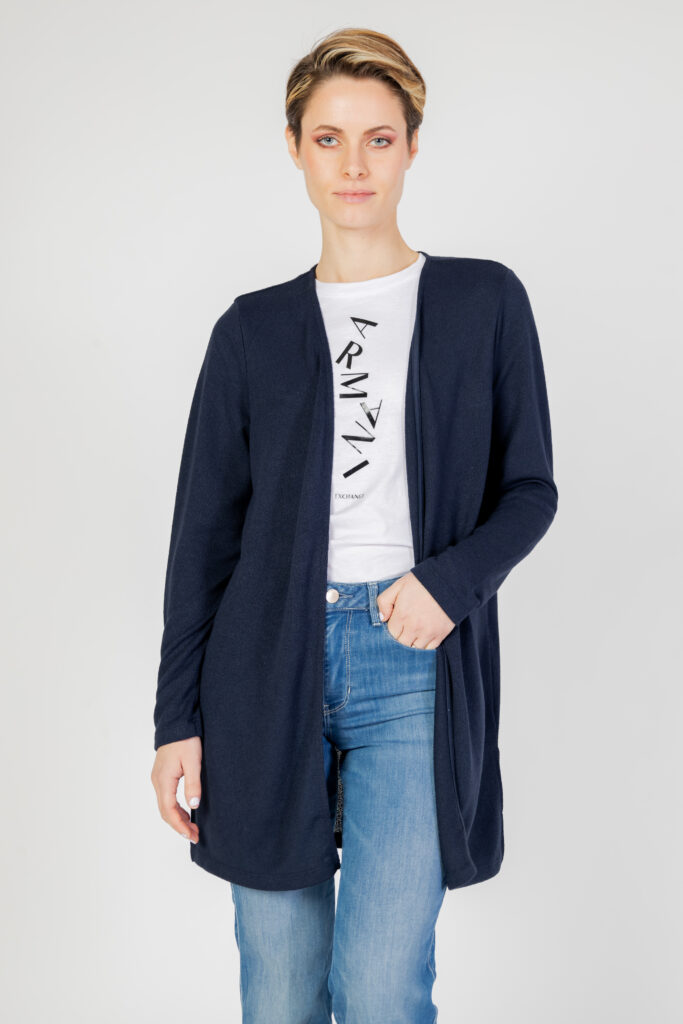 Cardigan Street One knit look long jacket w.slits Blu