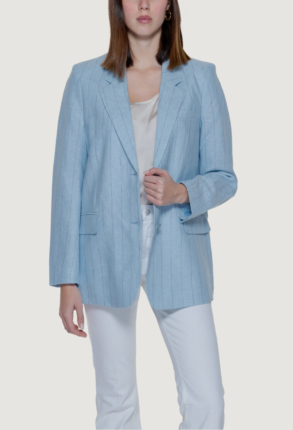 Giacca Vero Moda vmmindy ls loose pinstripe linen Blu Chiaro - Foto 3