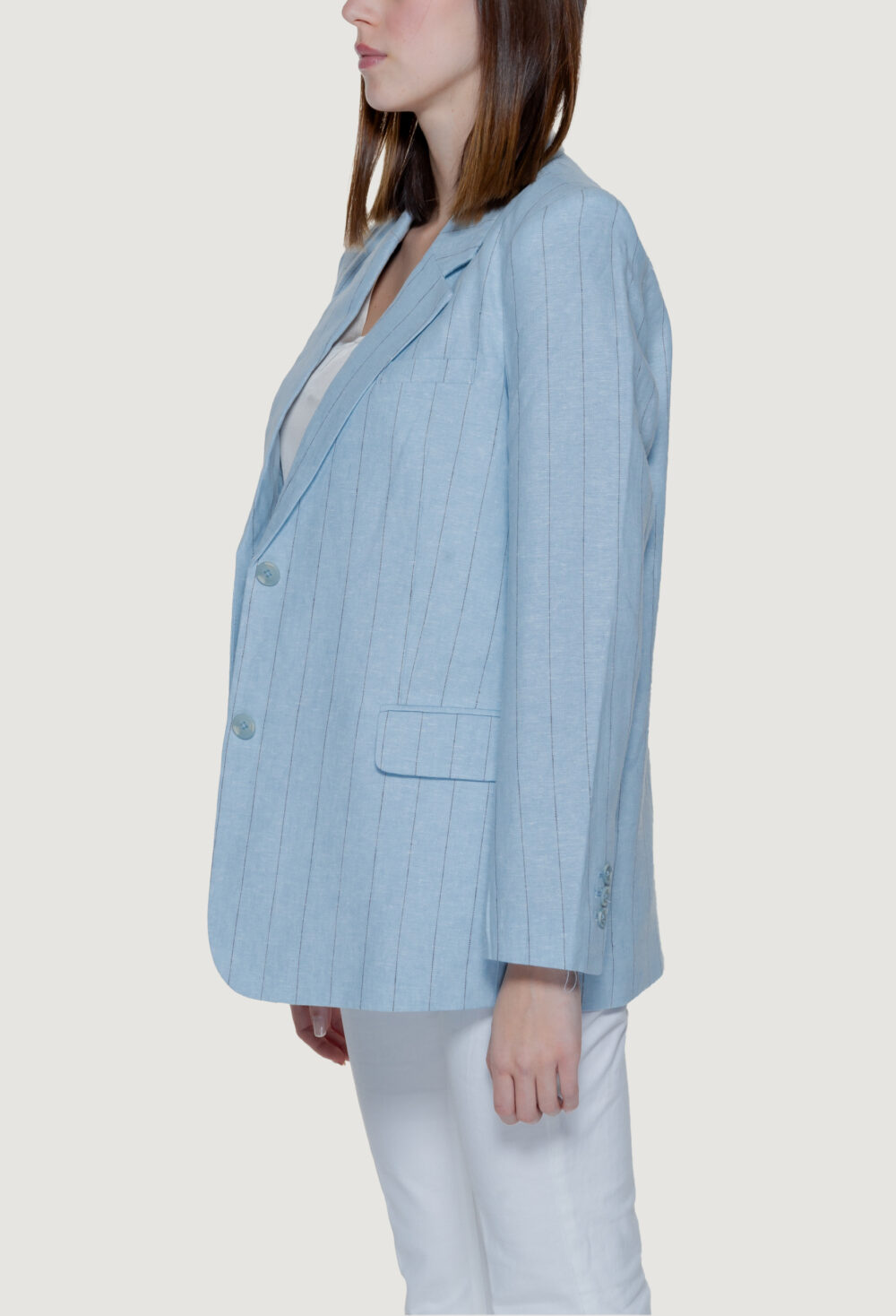 Giacca Vero Moda vmmindy ls loose pinstripe linen Blu Chiaro - Foto 4