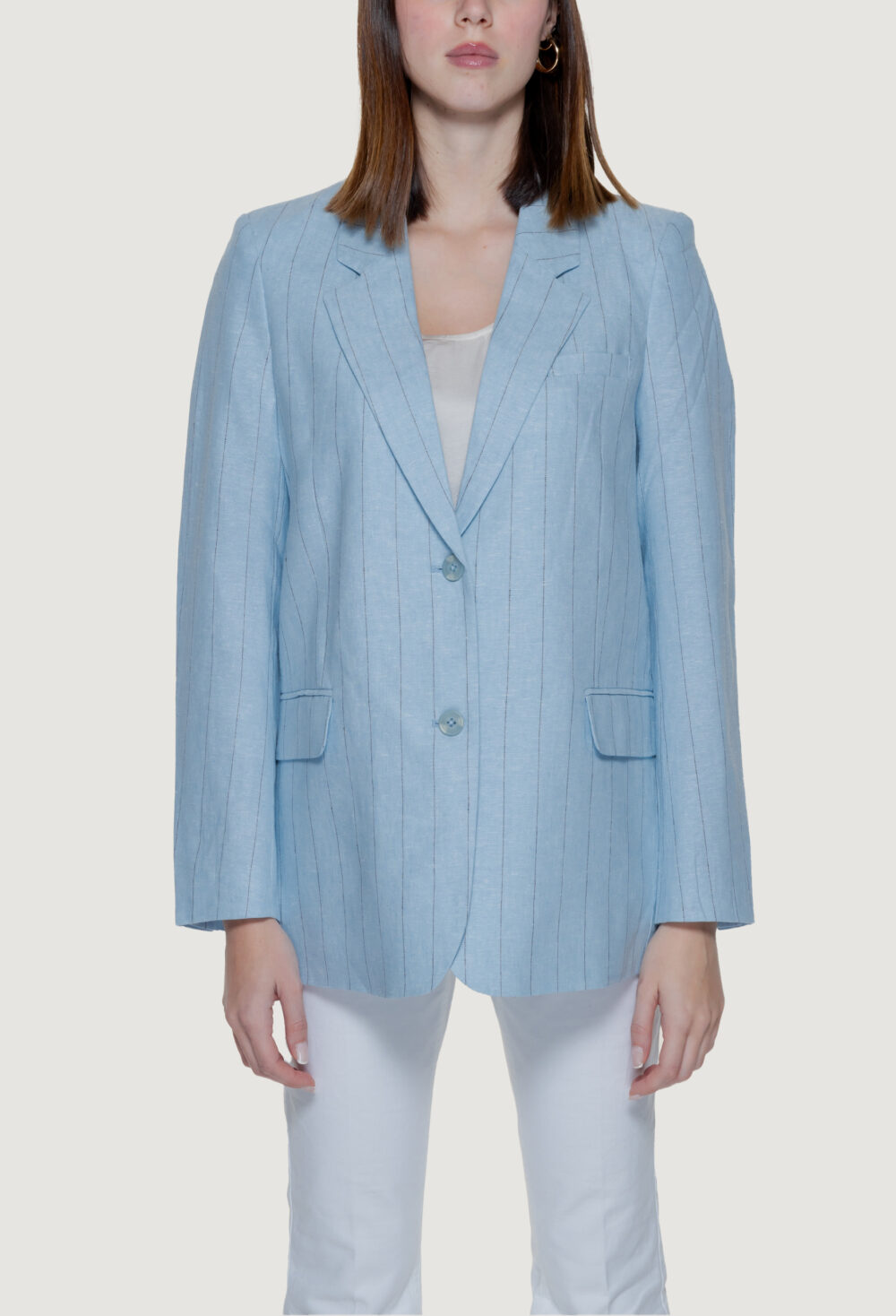 Giacca Vero Moda vmmindy ls loose pinstripe linen Blu Chiaro - Foto 6