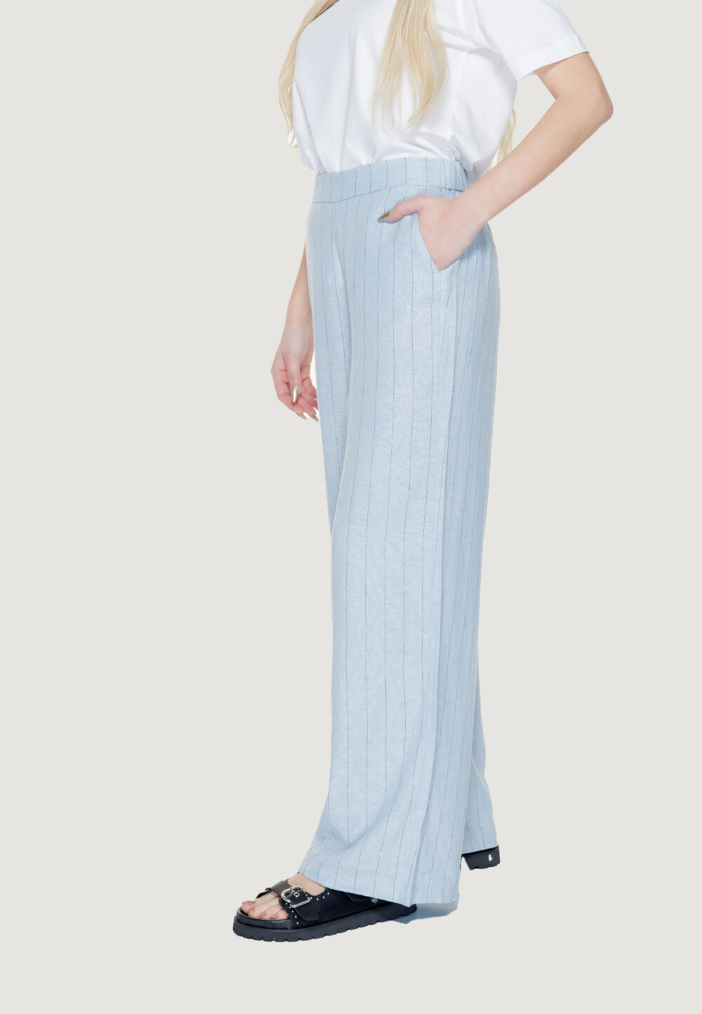 Pantaloni a palazzo Vero Moda vmmindy mw wide pinstripe linen Celeste - Foto 4