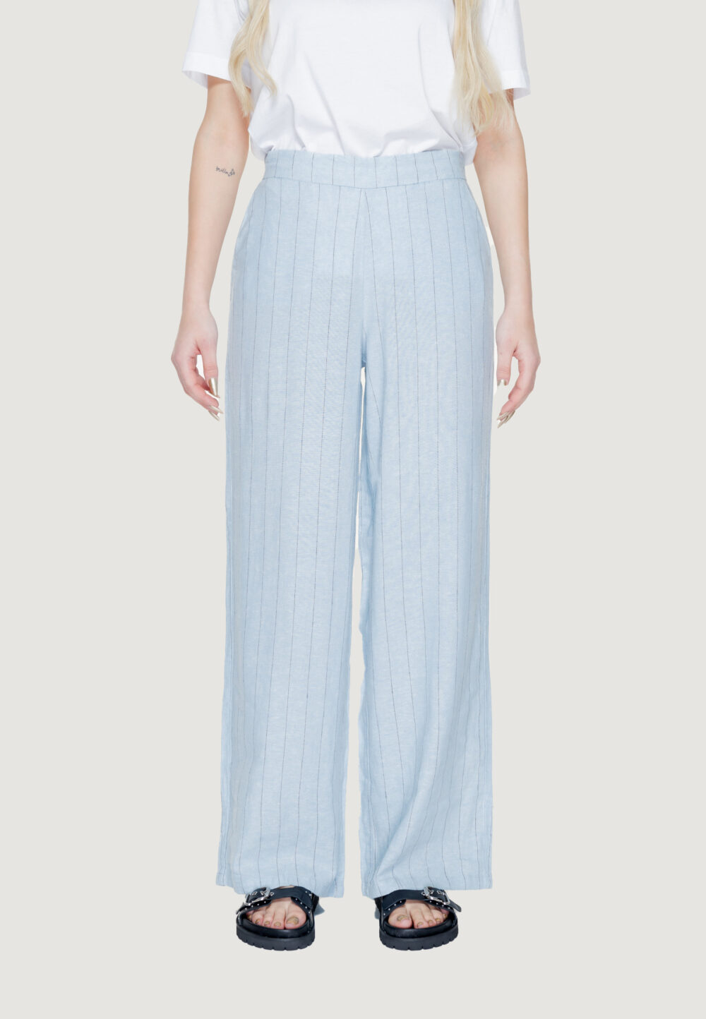 Pantaloni a palazzo Vero Moda vmmindy mw wide pinstripe linen Celeste - Foto 5