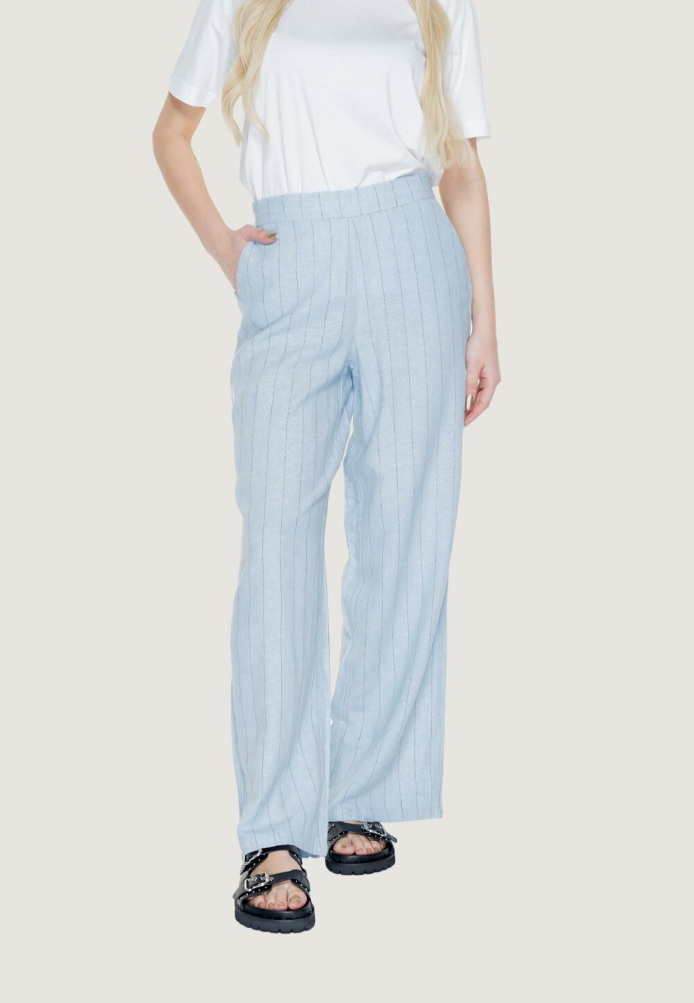 Pantaloni a palazzo Vero Moda vmmindy mw wide pinstripe linen Celeste - Foto 1