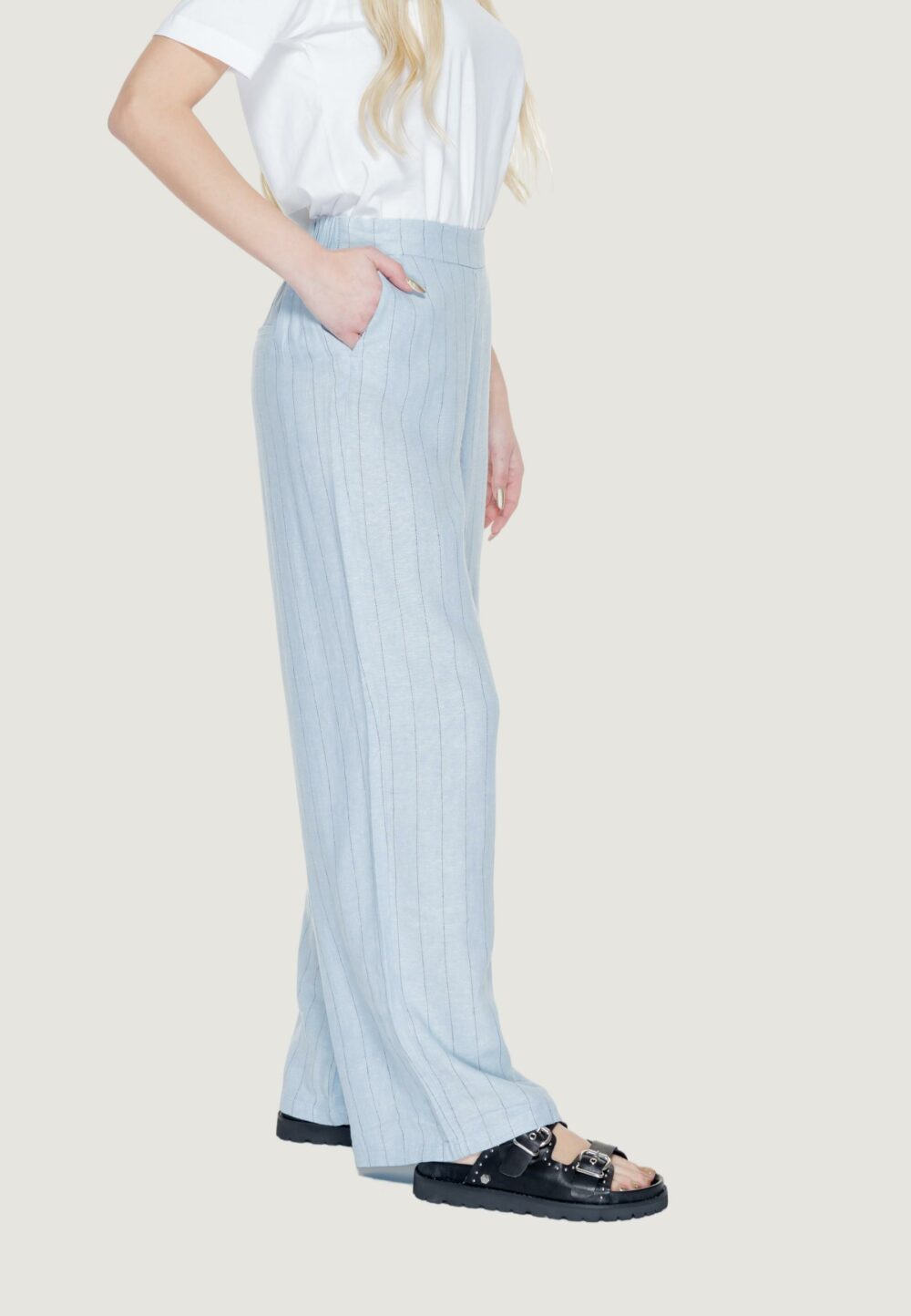 Pantaloni a palazzo Vero Moda vmmindy mw wide pinstripe linen Celeste - Foto 3