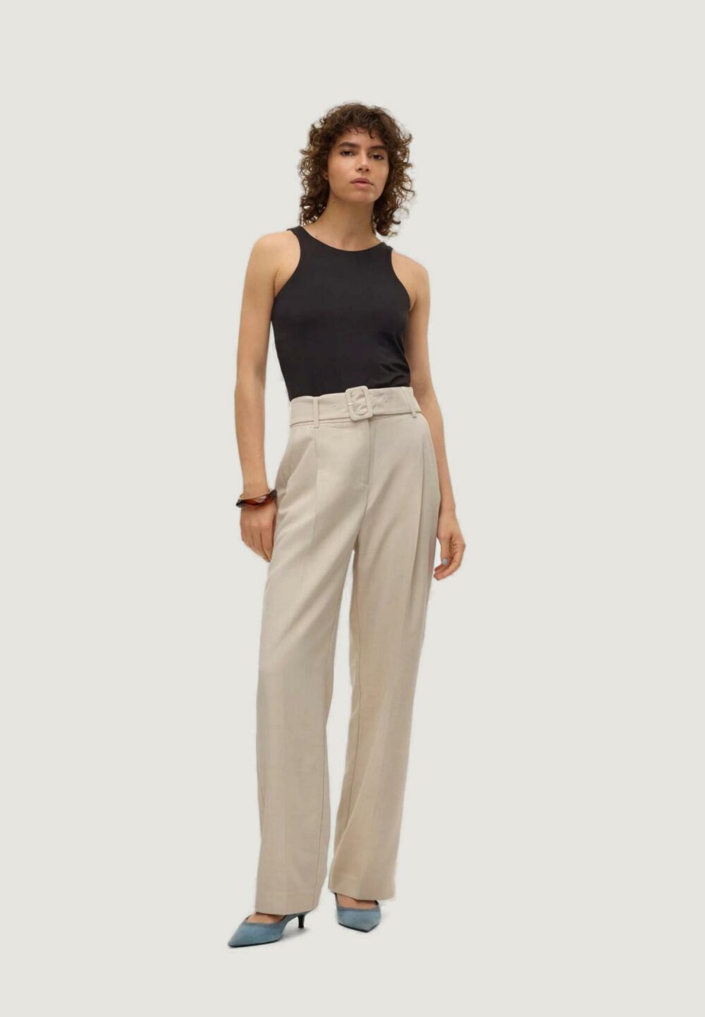 Pantaloni regular Vero Moda vmnancy hw straight belt Grigio Chiaro - Foto 5