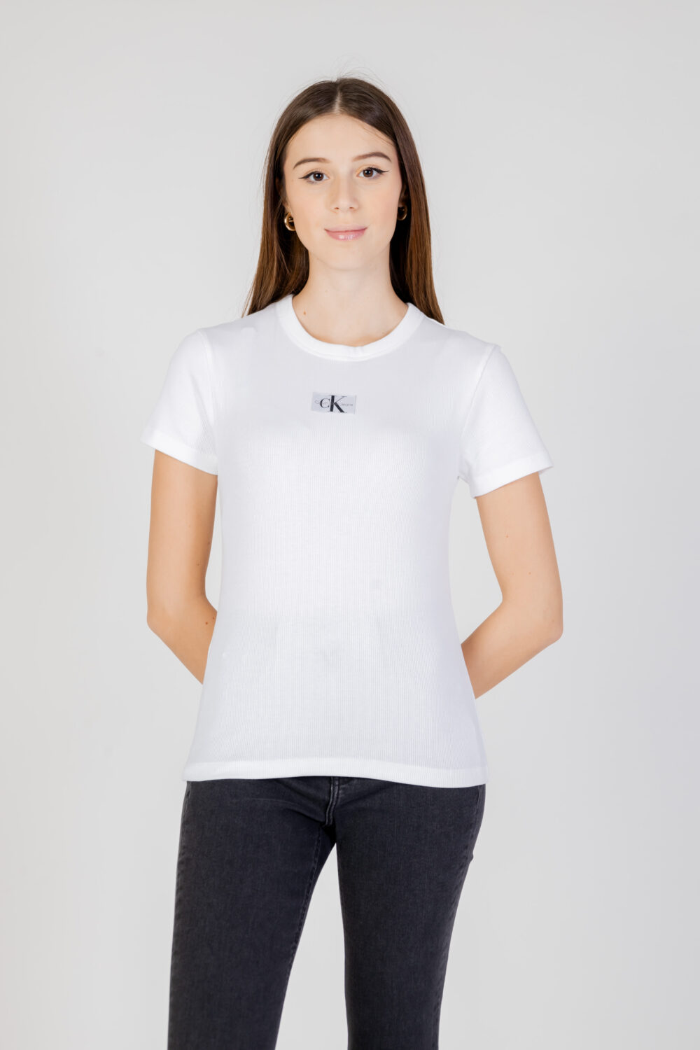 T-shirt Calvin Klein Jeans woven label rib Bianco - Foto 1