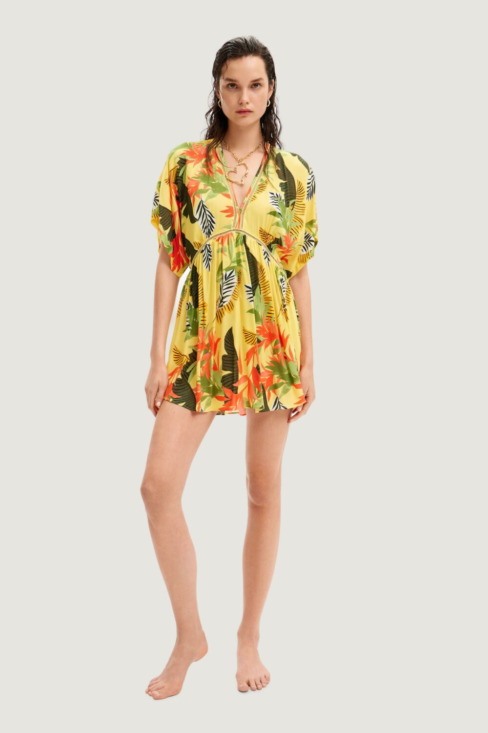 Vestito corto Desigual top tropical party Giallo - Foto 1