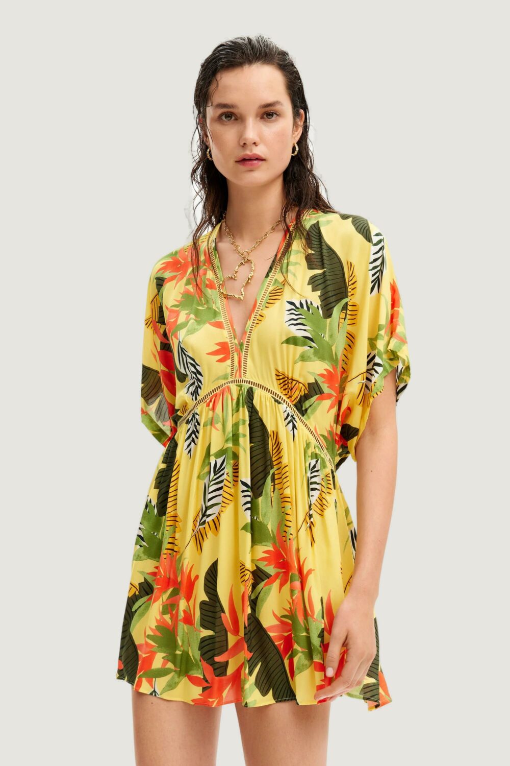 Vestito corto Desigual top tropical party Giallo - Foto 2