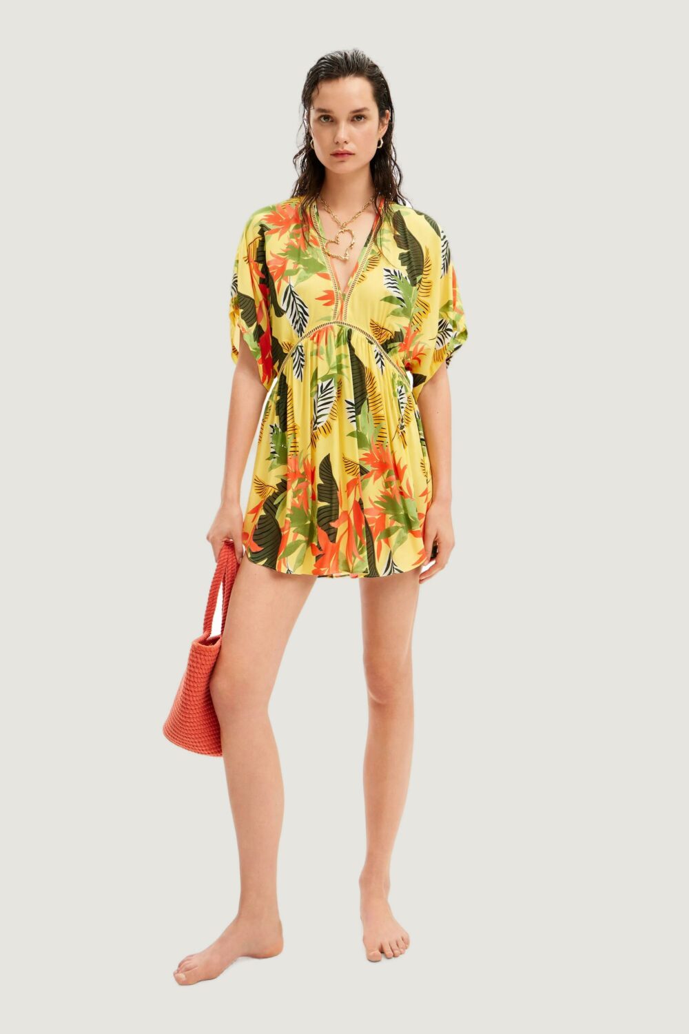 Vestito corto Desigual top tropical party Giallo - Foto 5