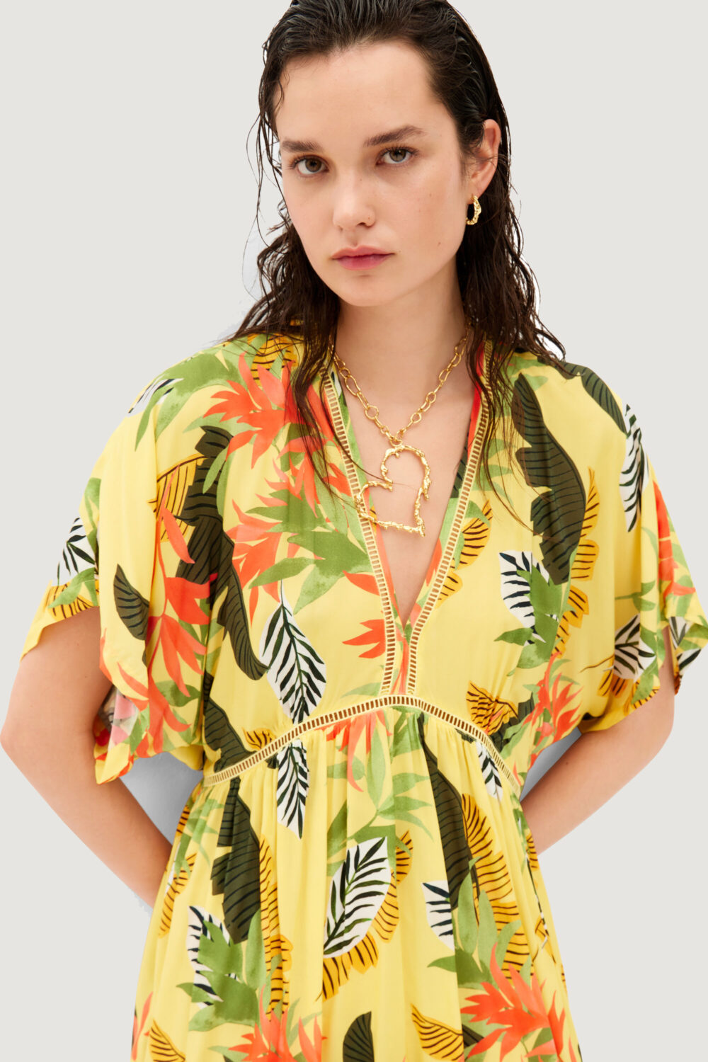 Vestito corto Desigual top tropical party Giallo - Foto 4