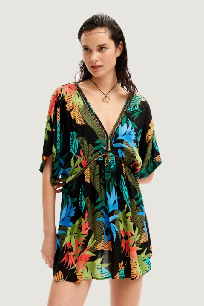 Vestito corto Desigual top tropical party Nero