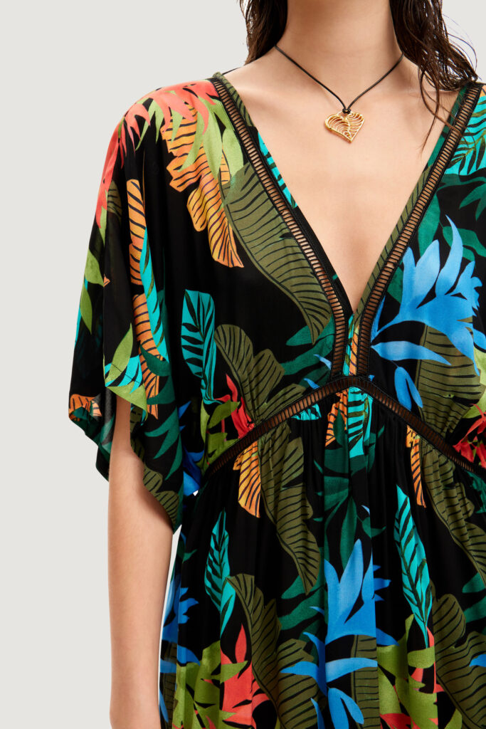 Vestito corto Desigual top tropical party Nero