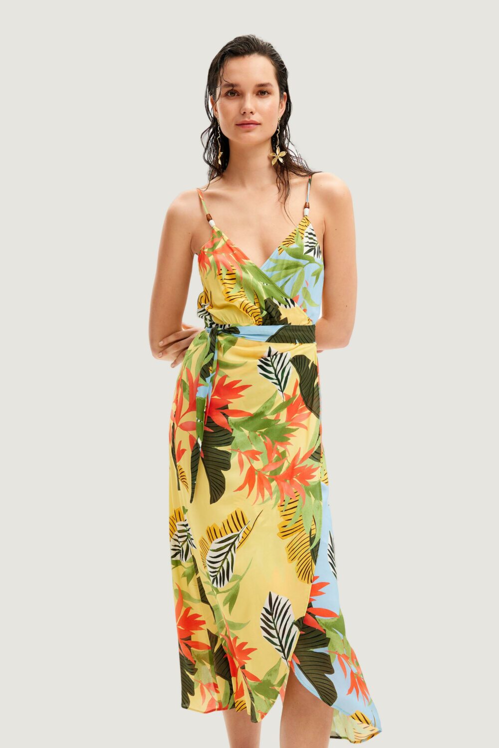 Vestito midi Desigual tropical leave Giallo - Foto 5