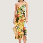 Vestito midi Desigual tropical leave Giallo - Foto 1