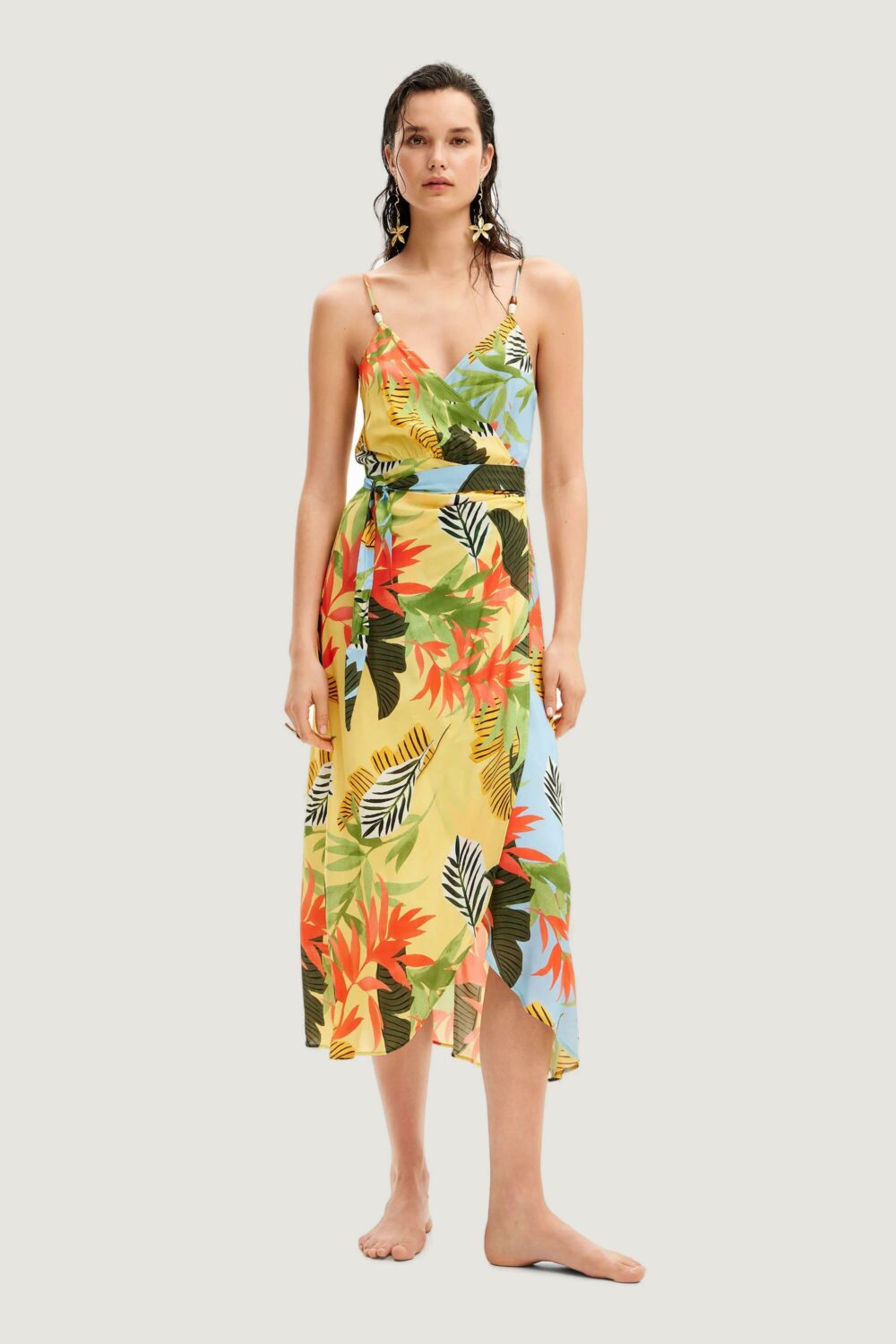 Vestito midi Desigual tropical leave Giallo - Foto 7