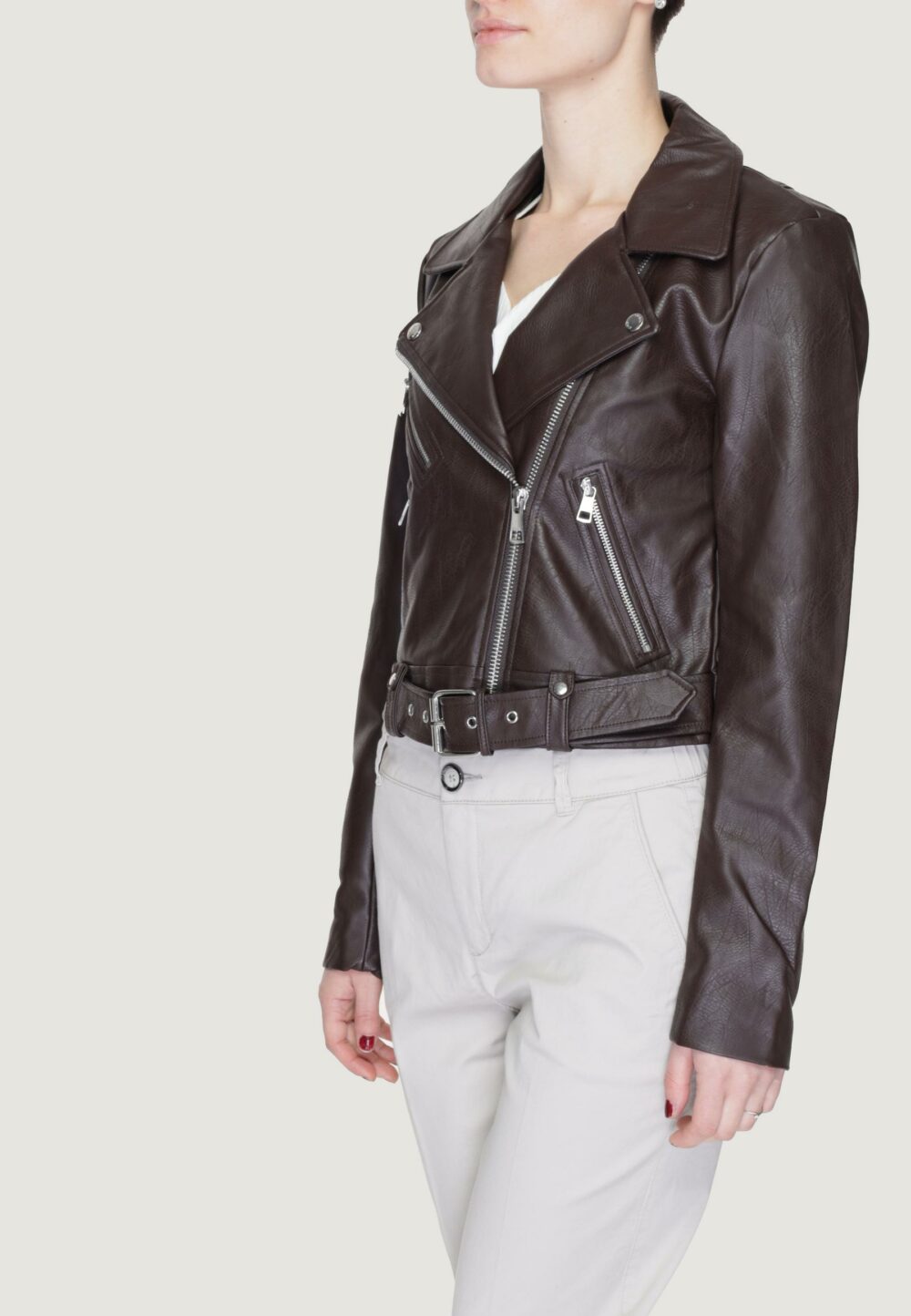 Giacchetto Only onlnewvera faux leather biker otw noos Marrone - Foto 3