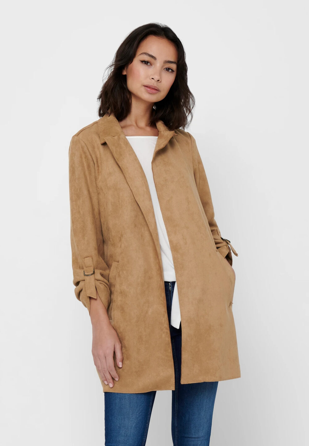 Cappotto Only joline faux suede coat cc otw Beige scuro - Foto 1