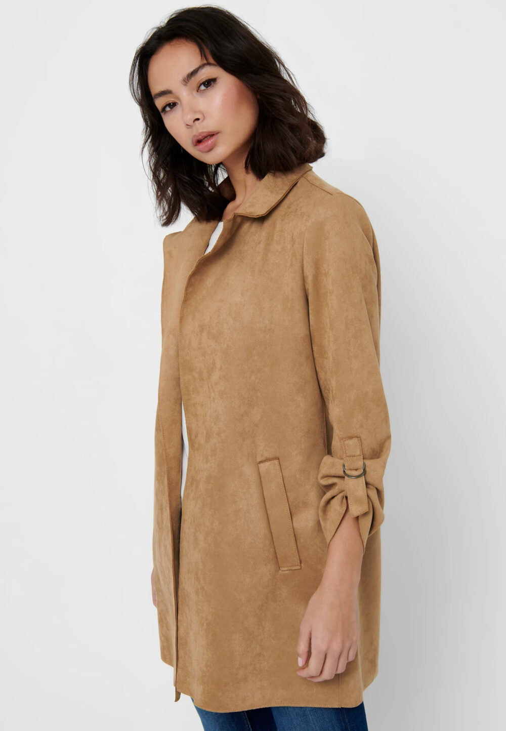 Cappotto Only joline faux suede coat cc otw Beige scuro - Foto 4