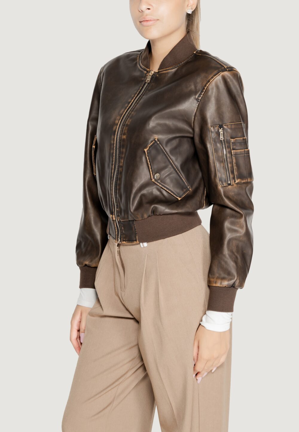 Giacchetto Only onlhalli faux leather bomber cc otw Marrone - Foto 2