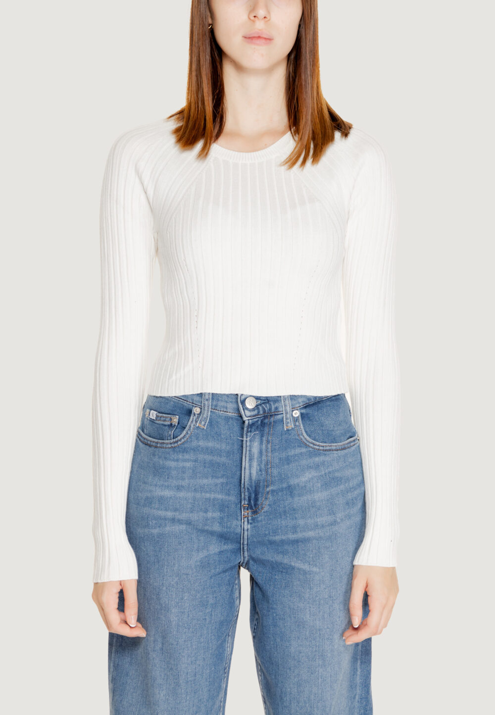 Maglia Only onlmeddi ls rib crop o-neck cc knt Bianco - Foto 1