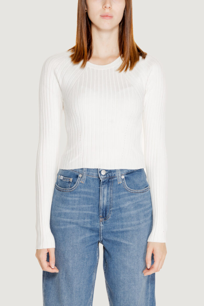 Maglia Only onlmeddi ls rib crop o-neck cc knt Bianco