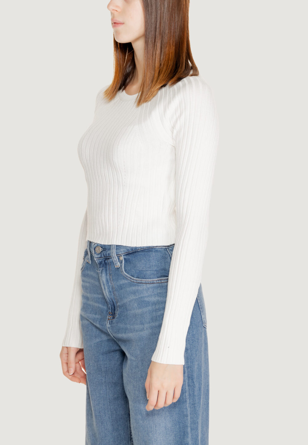 Maglia Only onlmeddi ls rib crop o-neck cc knt Bianco - Foto 3