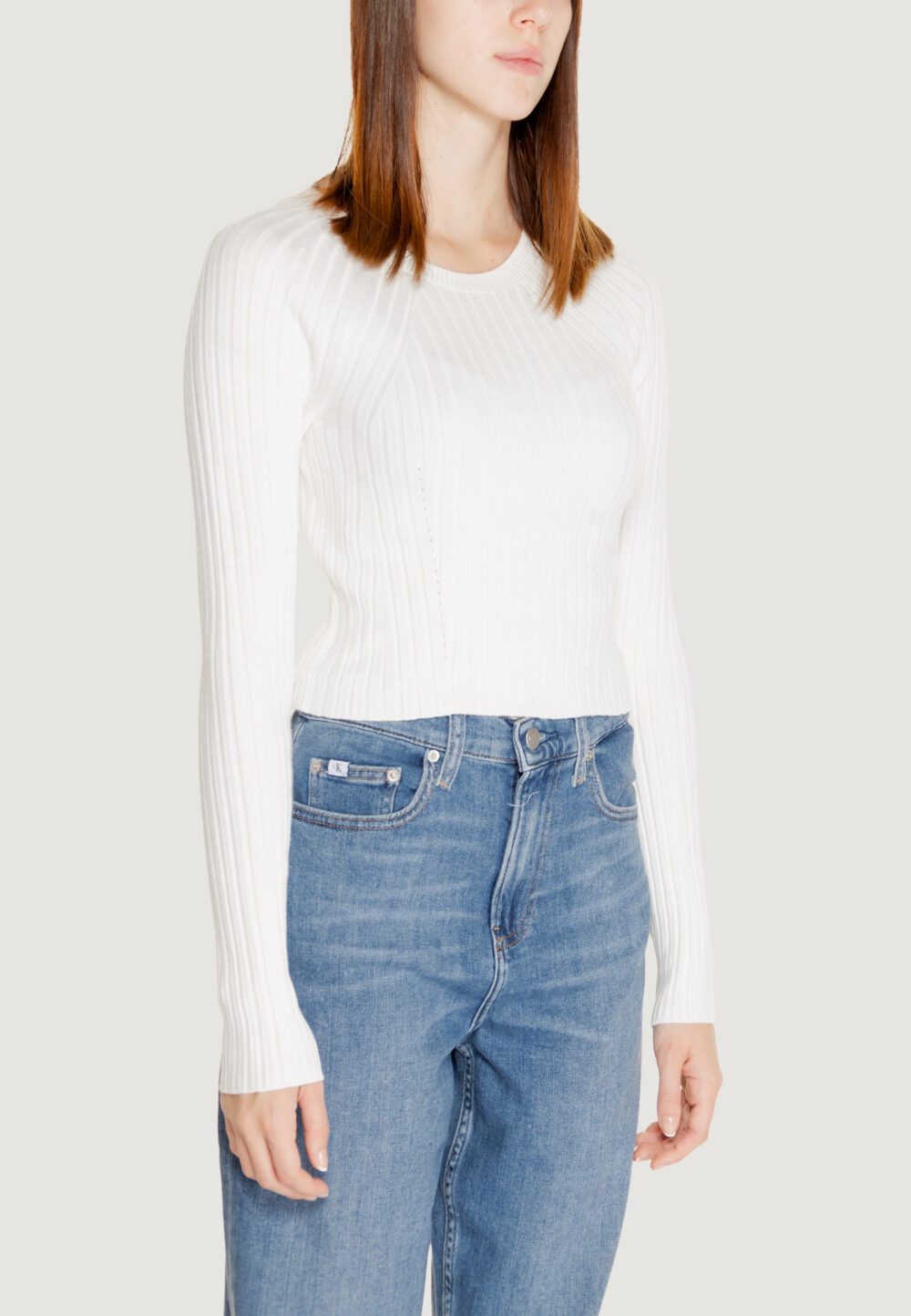 Maglia Only onlmeddi ls rib crop o-neck cc knt Bianco - Foto 4