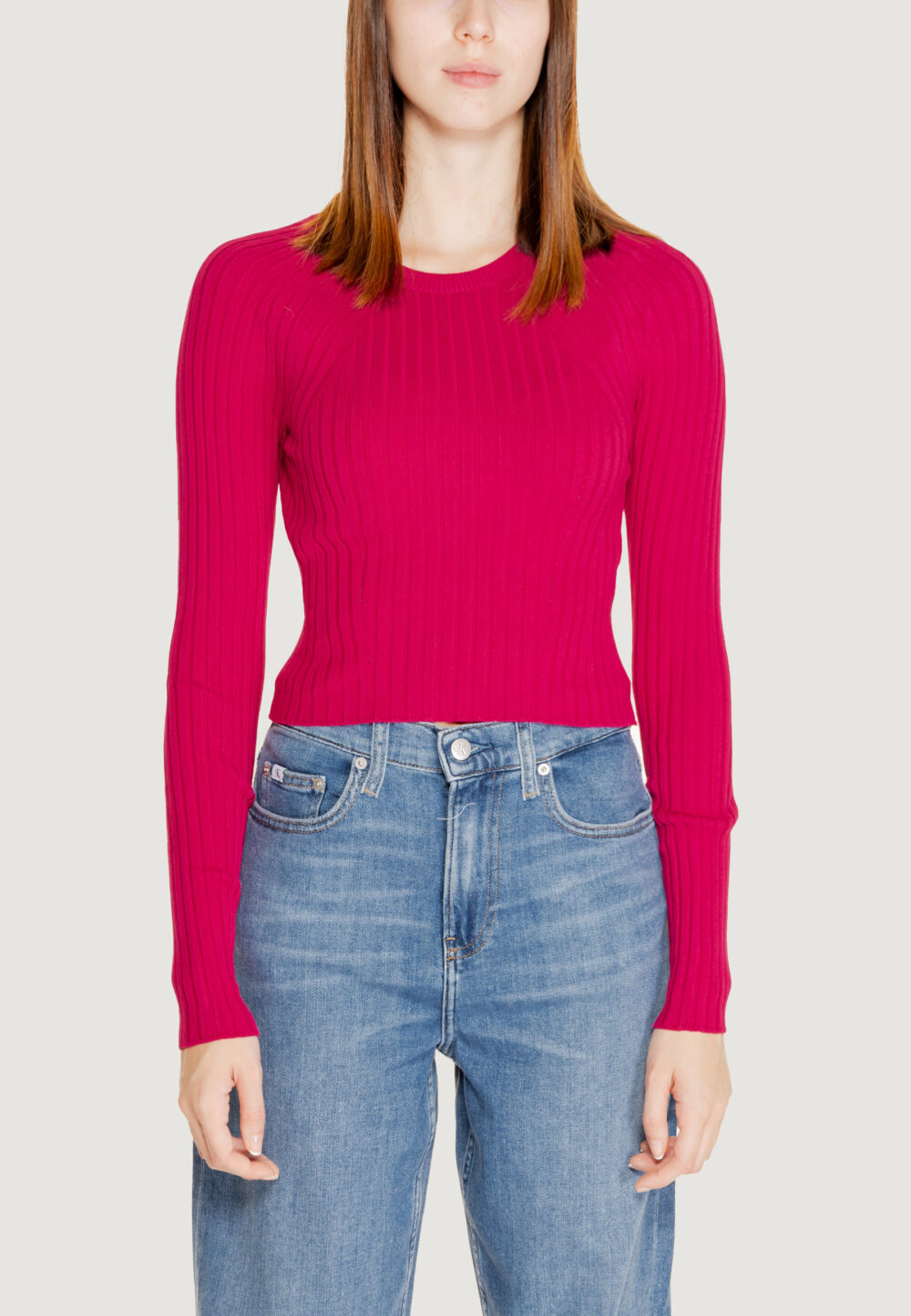 Maglia Only onlmeddi ls rib crop o-neck cc knt Fuxia - Foto 1