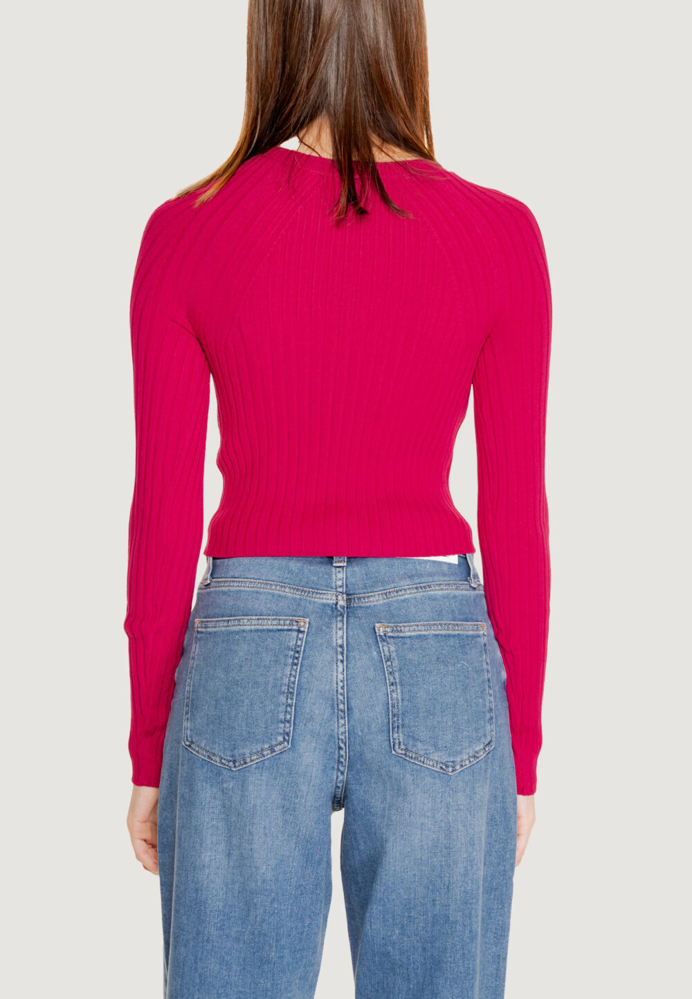 Maglia Only onlmeddi ls rib crop o-neck cc knt Fuxia - Foto 2