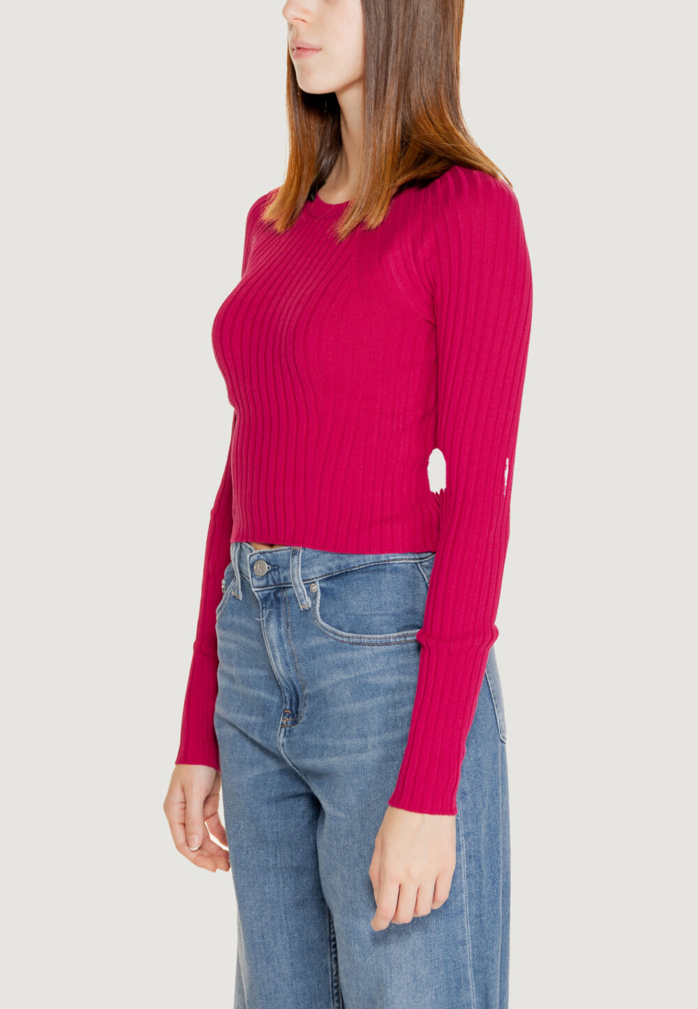 Maglia Only onlmeddi ls rib crop o-neck cc knt Fuxia - Foto 3