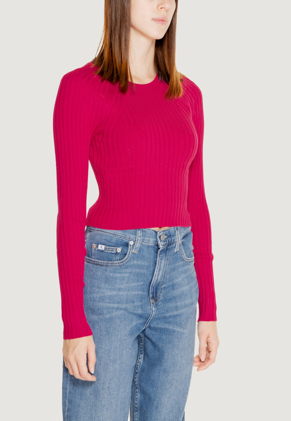 Maglia Only onlmeddi ls rib crop o-neck cc knt Fuxia - Foto 4