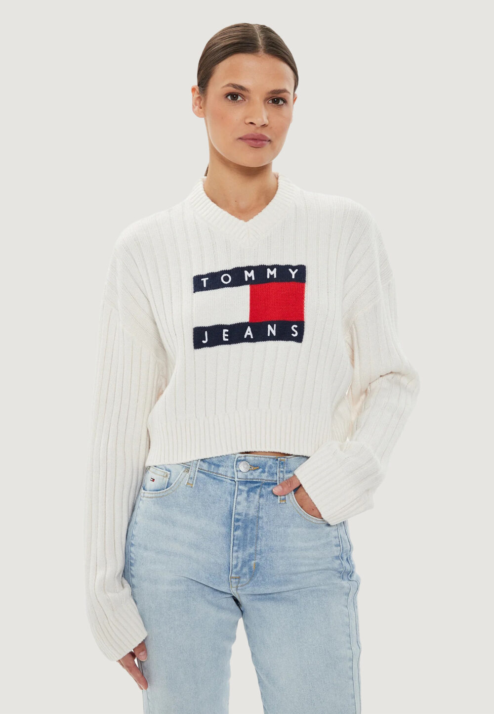 Maglione Tommy Hilfiger Jeans tjw vnck center flag Bianco - Foto 1