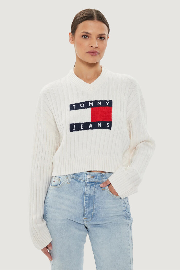 Maglione Tommy Hilfiger Jeans tjw vnck center flag Bianco