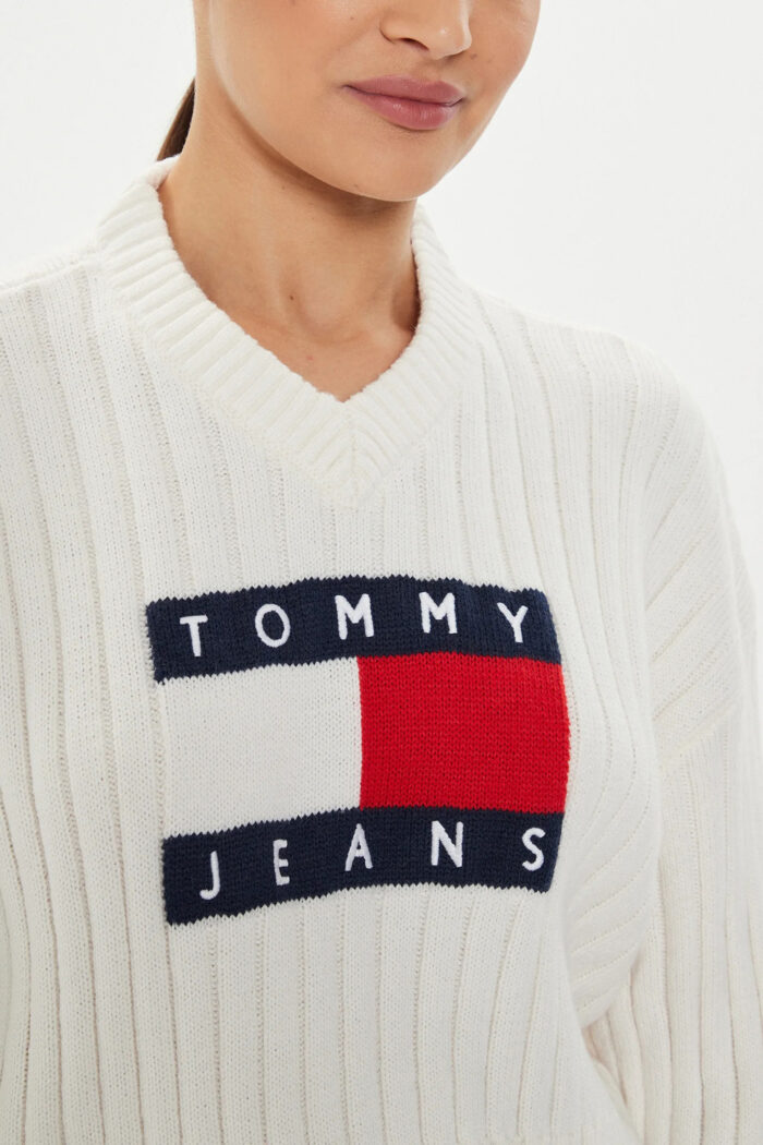 Maglione Tommy Hilfiger Jeans tjw vnck center flag Bianco