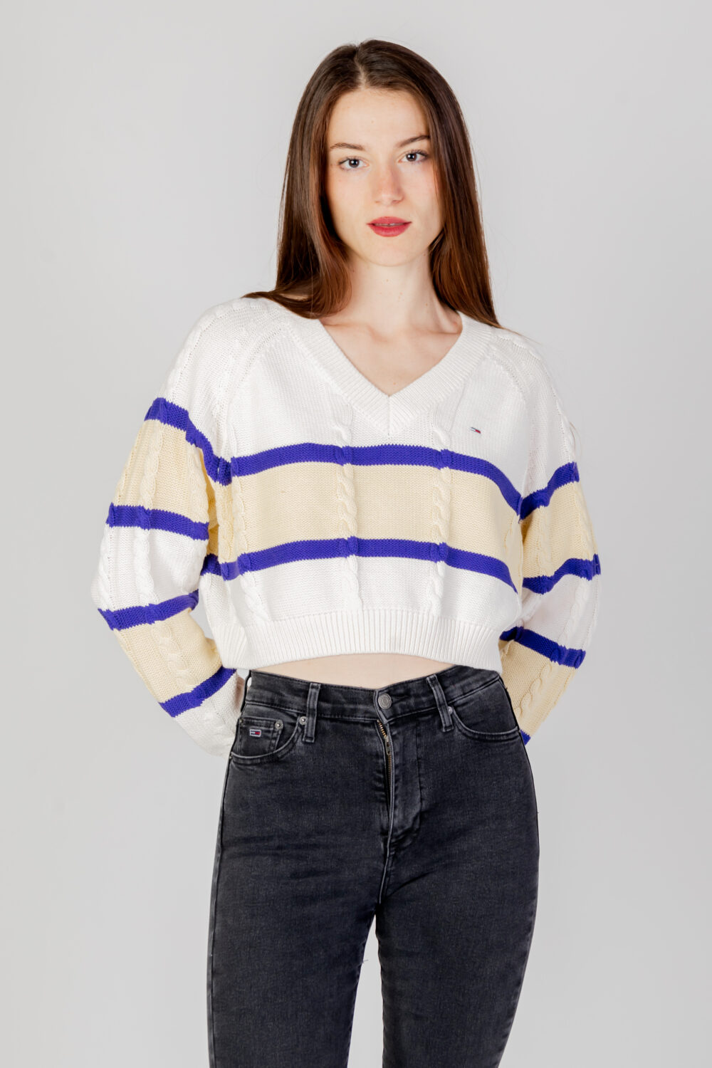 Maglione Tommy Hilfiger Jeans tjw crp stripe v-nec Bianco - Foto 1