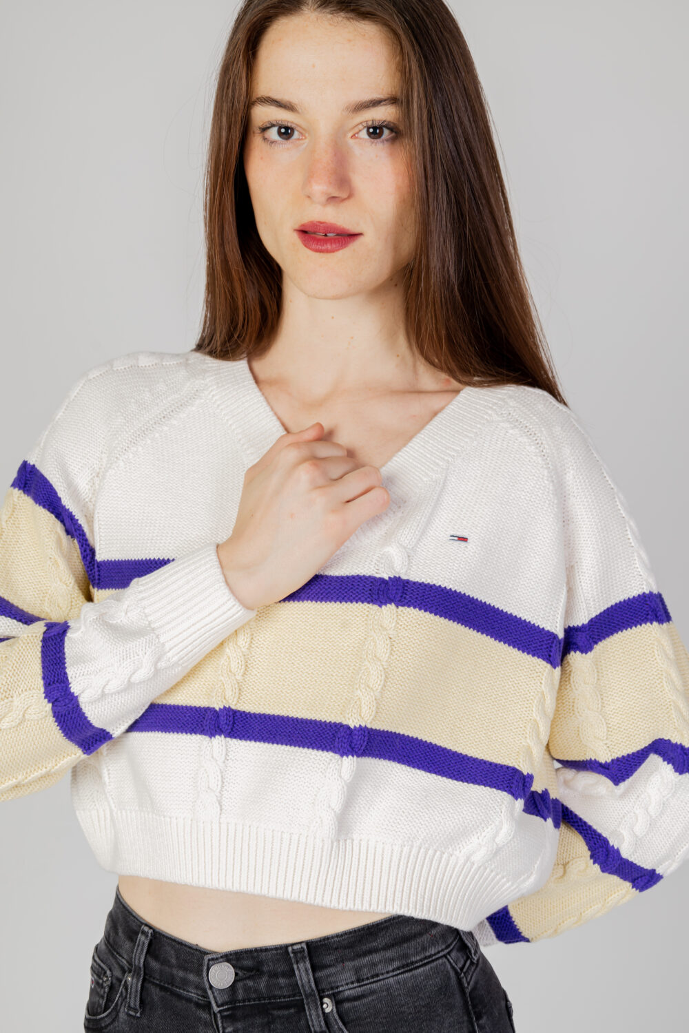 Maglione Tommy Hilfiger Jeans tjw crp stripe v-nec Bianco - Foto 2