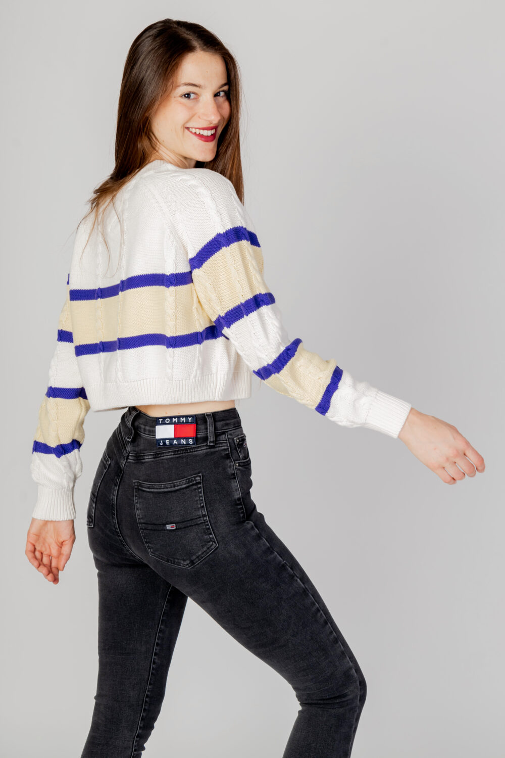 Maglione Tommy Hilfiger Jeans tjw crp stripe v-nec Bianco - Foto 3