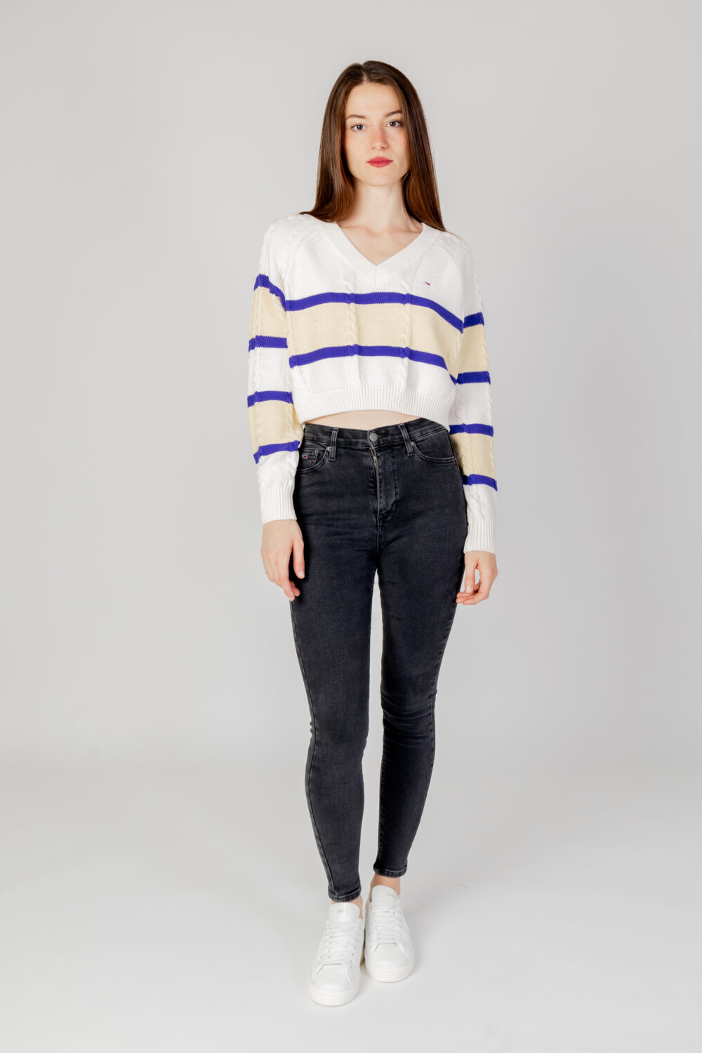 Maglione Tommy Hilfiger Jeans tjw crp stripe v-nec Bianco - Foto 4