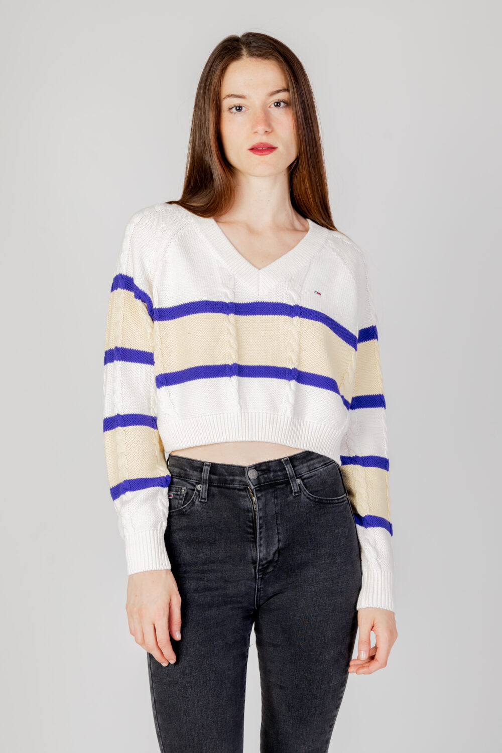 Maglione Tommy Hilfiger Jeans tjw crp stripe v-nec Bianco - Foto 6