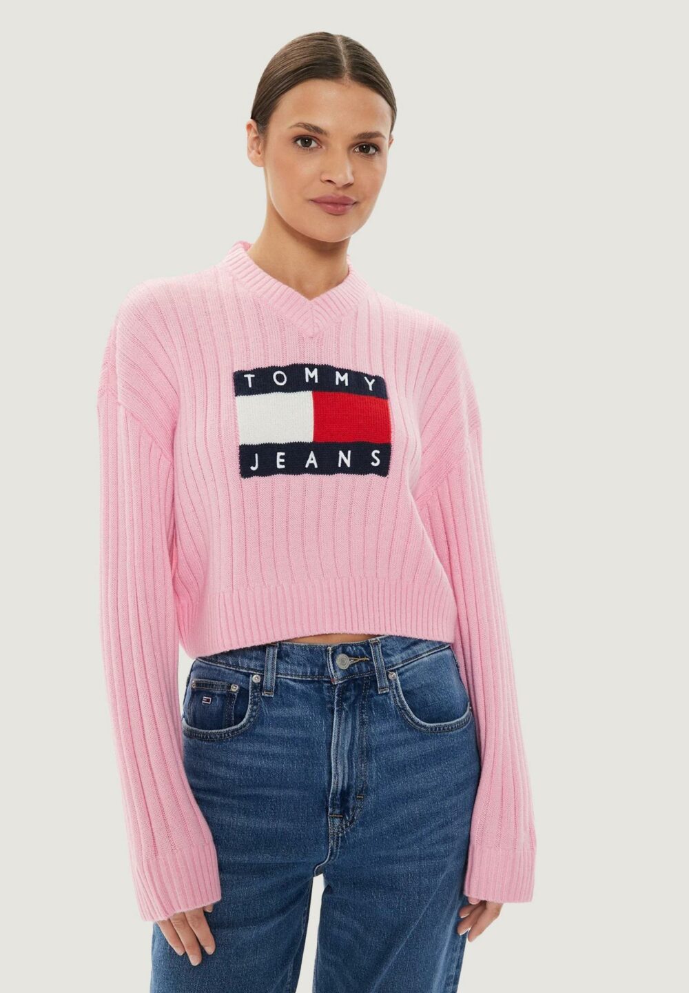 Maglione Tommy Hilfiger Jeans tjw vnck center flag Rosa - Foto 1